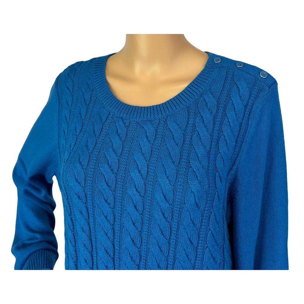Talbots Soft Cable Knit Crewneck Sweater Blue Size L - Picture 7 of 11